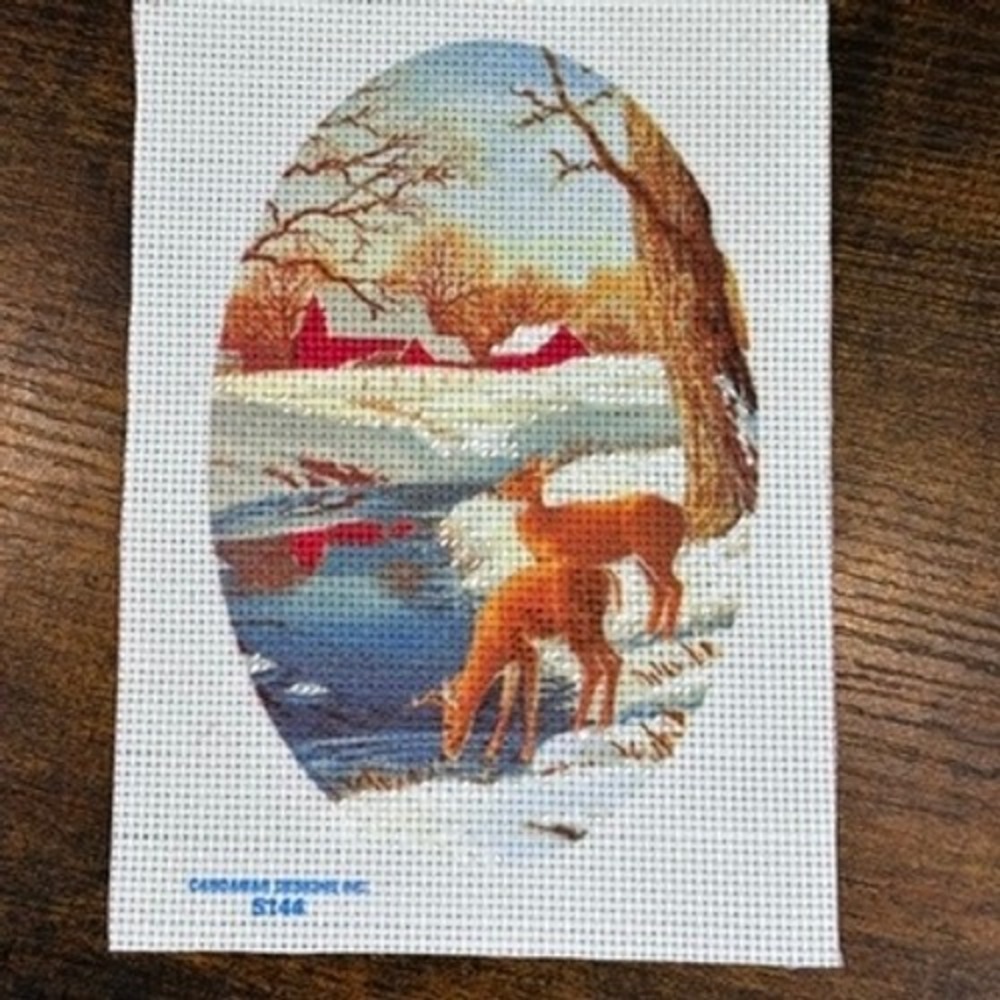 Needlepoint Canvas Candamar Designs 5144 Winter Deer Scene 5x7 Wildlife Rustic